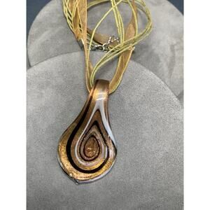 Art Glass Dichroic Pendant Artisan Handmade Tear Drop Leaf Spoon Shape Necklace